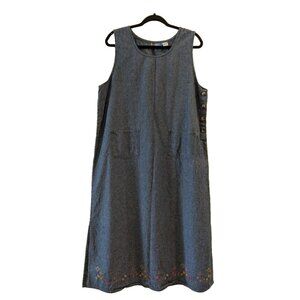 Vtg 90s Nina Capri Denim Maxi Dress Lg Embroidered Hem Patch Pockets